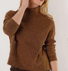 Trisha Tyler Trisha Tyler Coffee Mock Neck  Ribbed  Texture Long Sleeve Top