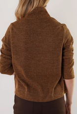 Trisha Tyler Trisha Tyler Coffee Mock Neck  Ribbed  Texture Long Sleeve Top