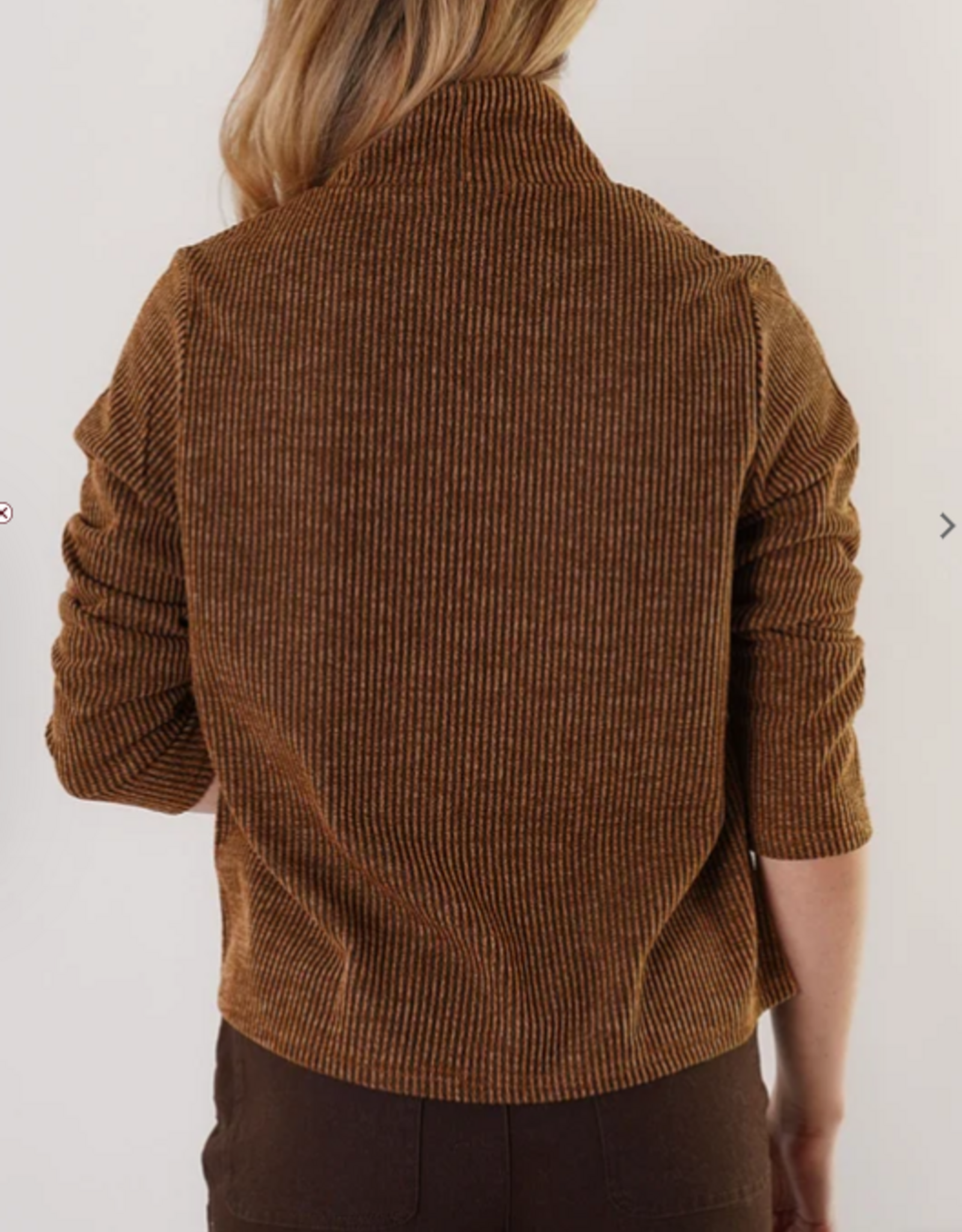 Trisha Tyler Trisha Tyler Coffee Mock Neck  Ribbed  Texture Long Sleeve Top