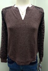 Democracy Democracy Heather Copper Half Placket Mandarin Collar L/S Top