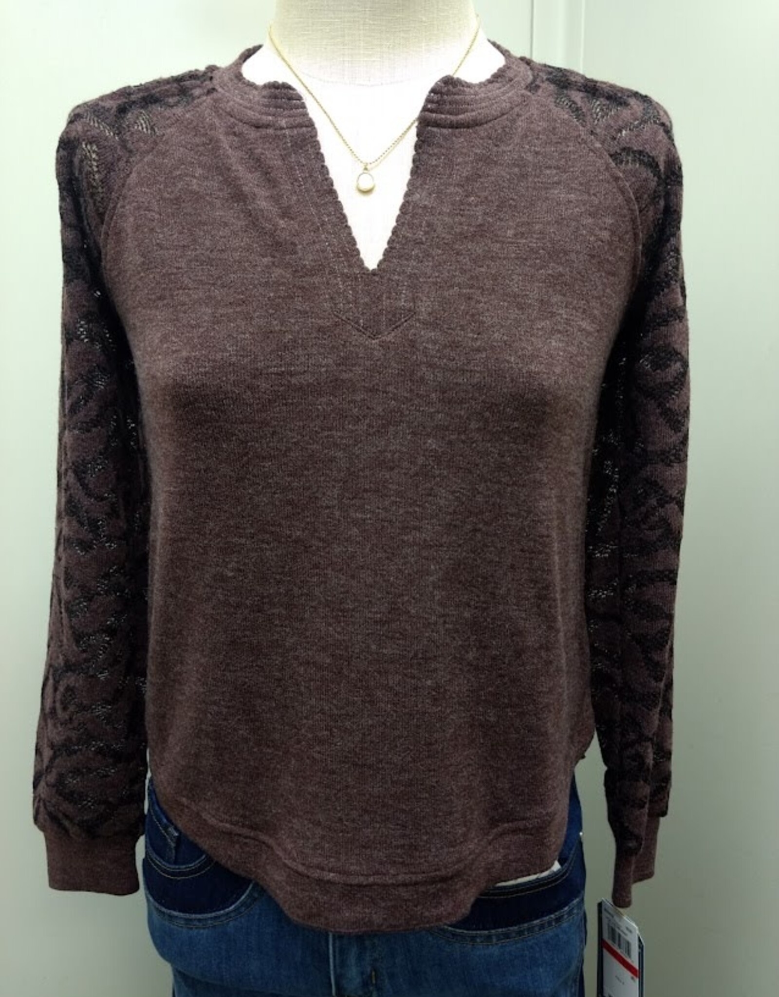Democracy Democracy Heather Copper Half Placket Mandarin Collar L/S Top