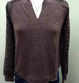 Democracy Democracy Heather Copper Half Placket Mandarin Collar L/S Top