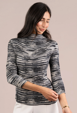Sympli Sympli Black  Print Plisse Mock Neck 3/4 Sleeve Top