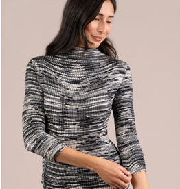 Sympli Sympli Black  Print Plisse Mock Neck 3/4 Sleeve Top