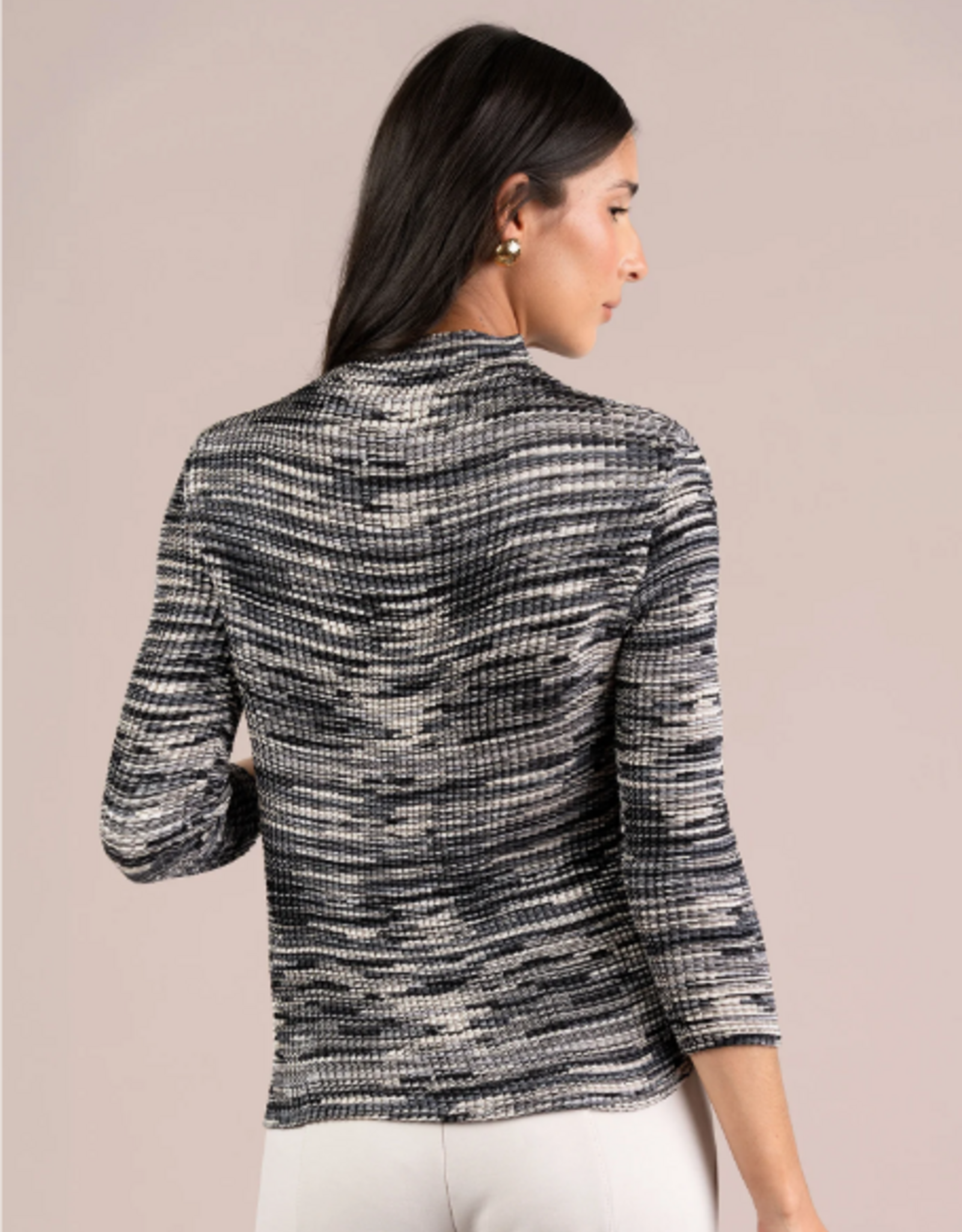 Sympli Sympli Black  Print Plisse Mock Neck 3/4 Sleeve Top