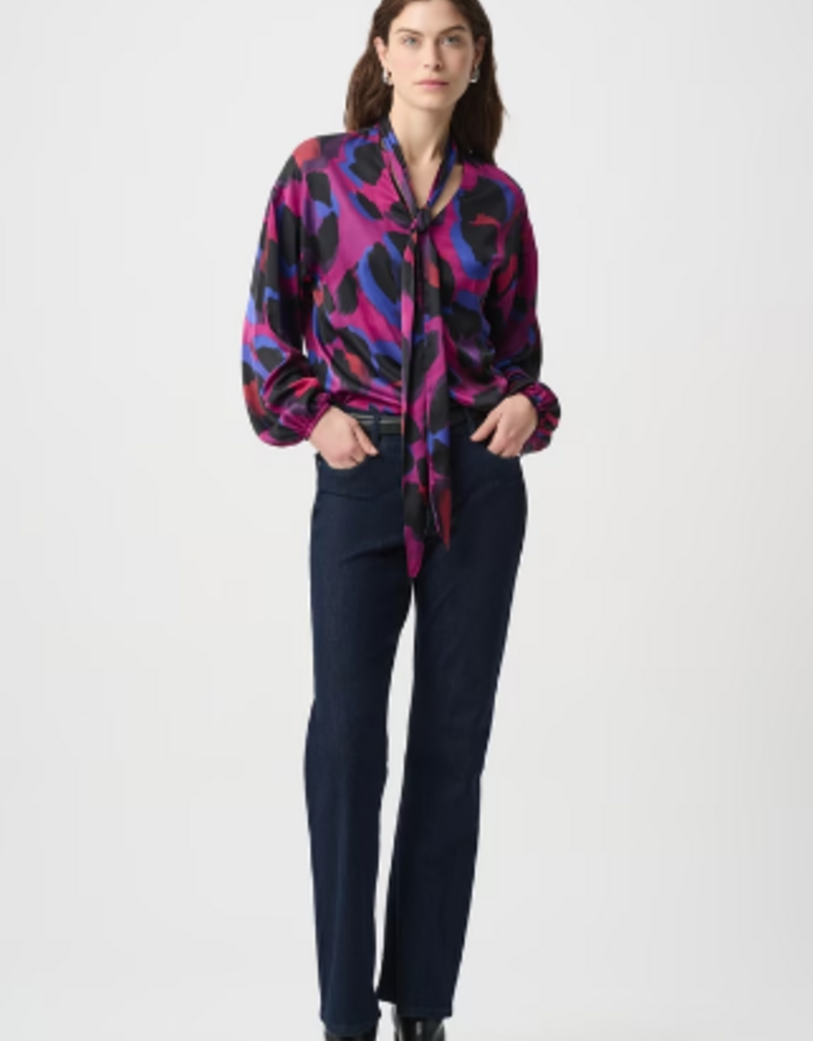 Joseph Ribkoff Joseph Ribkoff 264206 Magenta/Multi Animal Print V-Neck w/Tie L/S Top