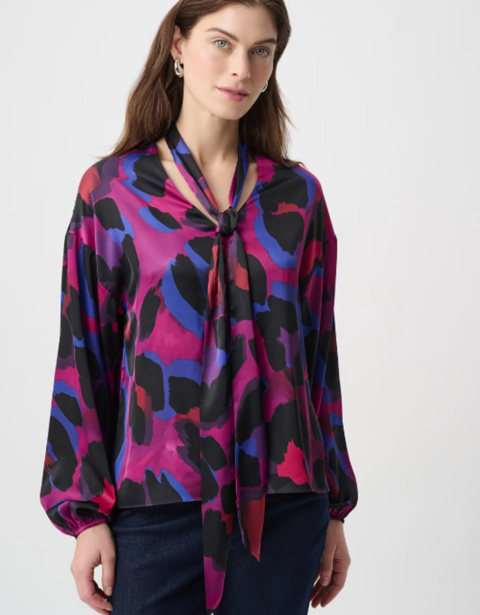 Joseph Ribkoff Joseph Ribkoff 264206 Magenta/Multi Animal Print V-Neck w/Tie L/S Top