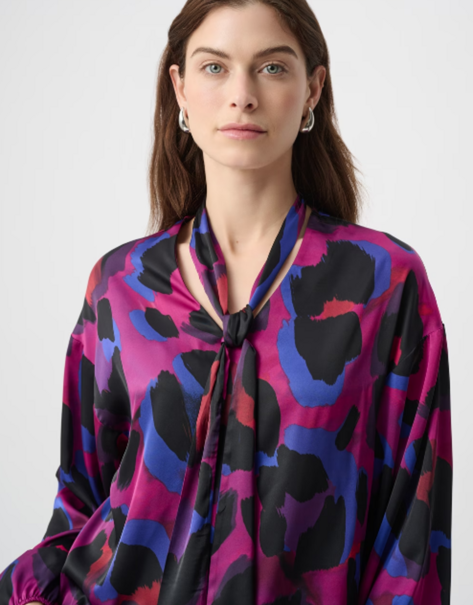 Joseph Ribkoff Joseph Ribkoff 264206 Magenta/Multi Animal Print V-Neck w/Tie L/S Top