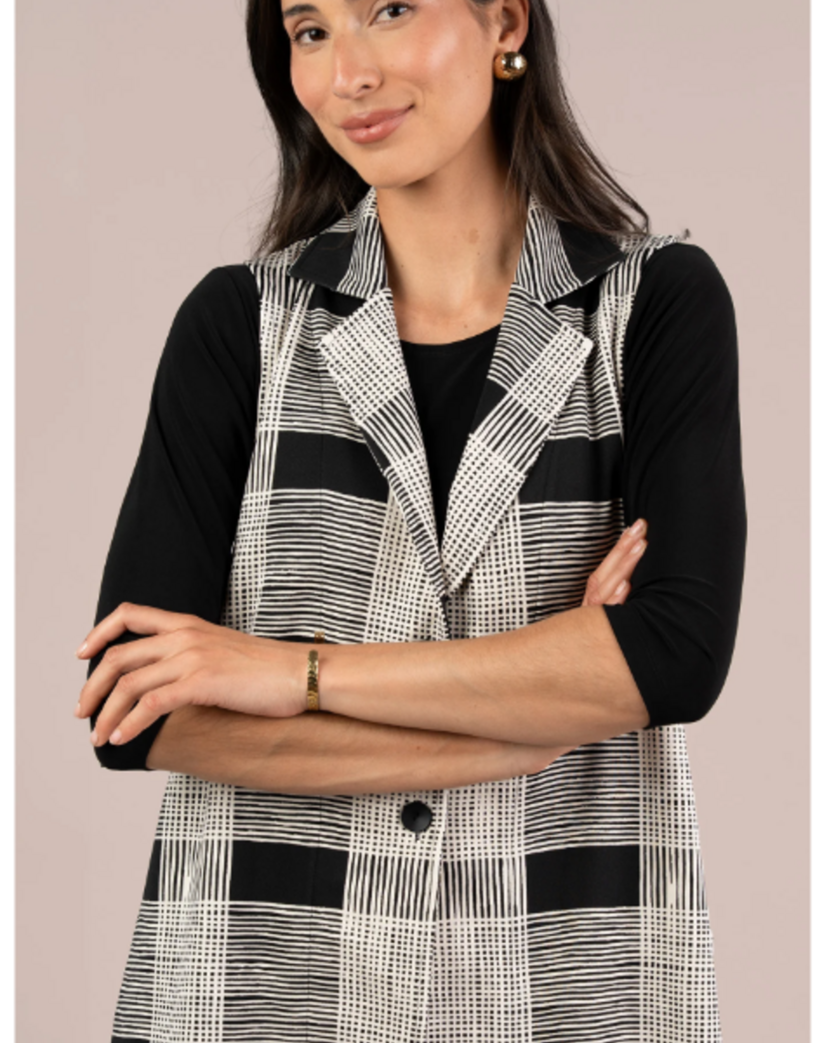 Sympli Sympli Ecru/Black Print Cloud Long City Vest