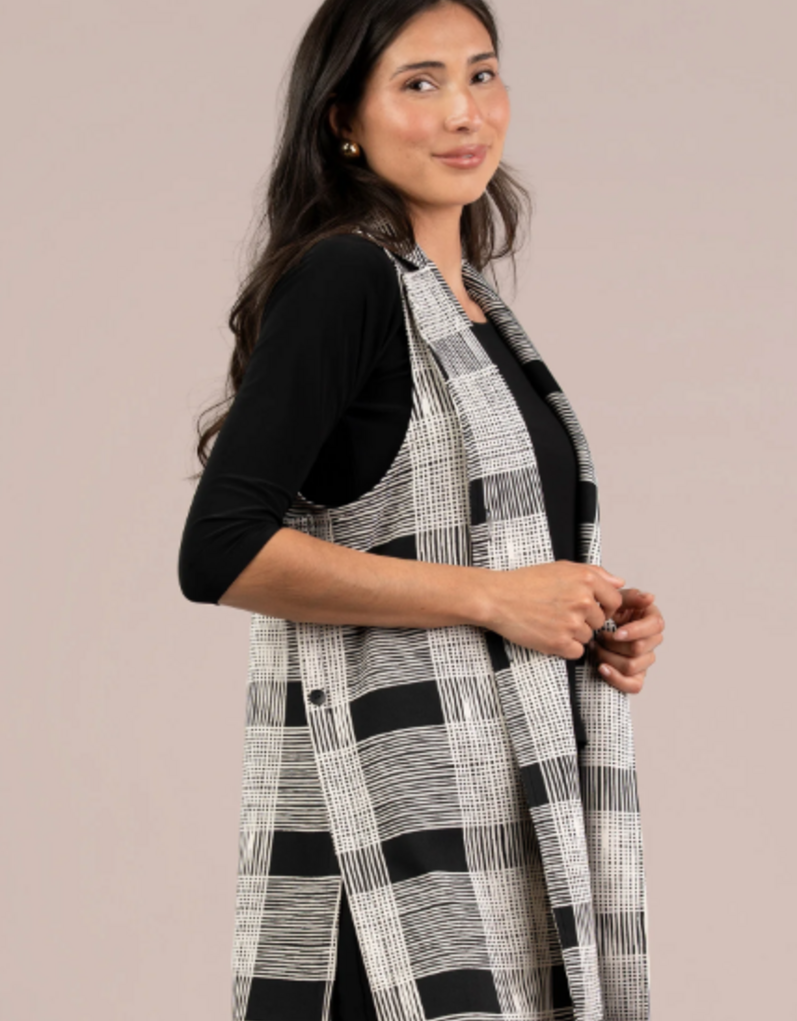Sympli Sympli Ecru/Black Print Cloud Long City Vest