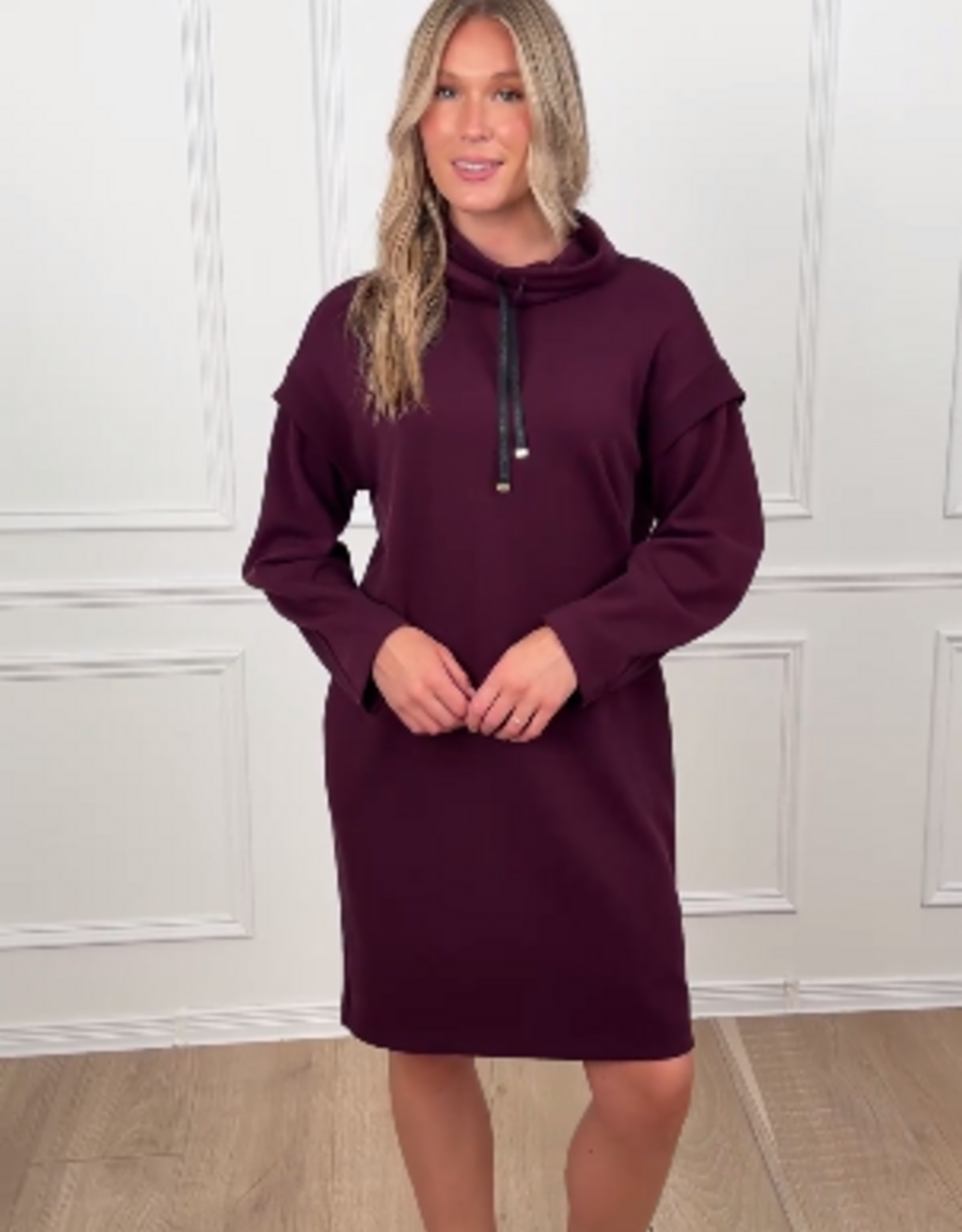 Joseph Ribkoff Joseph Ribkoff  Elderberry Mini Drawstring Neck L/S Sweater Dress