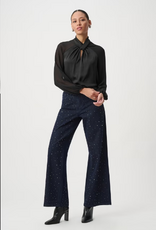 Joseph Ribkoff Joseph Ribkoff Black Satin Key-Hole Neck Chiffon Long Sleeve Blouse Top