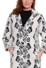 A la Carte A La Carte White/ Black Print Button Up 3/4 Sleeve Sweater Coat