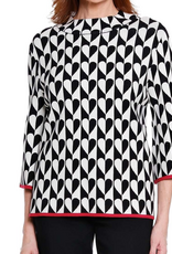 A la Carte A La Carte Black/Ivory Heart Print Mock Neck 3/4 Sleeve Top