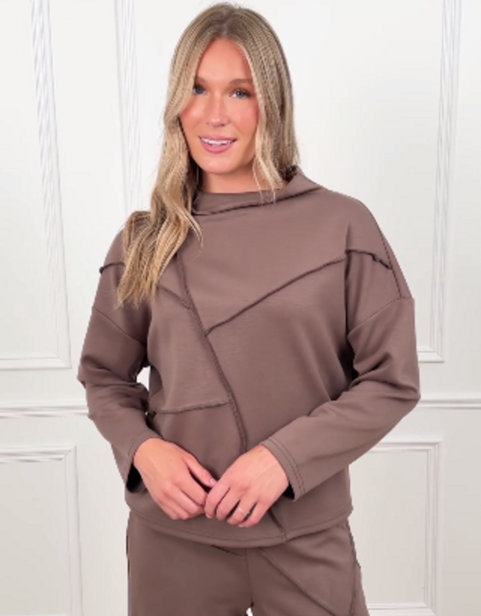 Joseph Ribkoff Joseph Ribkoff Mink Geo Design Mock Neck L/S Relaxed Pullover Top