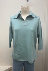 Picadilly Picadilly Pool Tide Shawl Collar  1/2 Zip 3/4 Sleeve Top