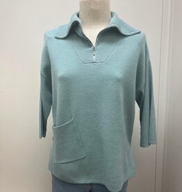 Picadilly Picadilly Pool Tide Shawl Collar  1/2 Zip 3/4 Sleeve Top