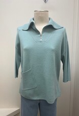 Picadilly Picadilly Pool Tide Shawl Collar  1/2 Zip 3/4 Sleeve Top