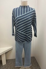 Picadilly Picadilly Vintage Teal Stripe Print Funnel Neck Top