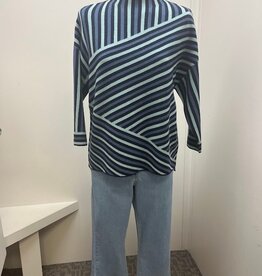 Picadilly Picadilly Vintage Teal Stripe Print Funnel Neck Top