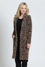 APNY APNYMocha Leopard Patch Pocket Long Line Cardi Coat