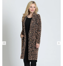 APNY APNY Mocha Leopard Patch Pocket Long Line Cardi Coat