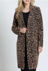 APNY APNYMocha Leopard Patch Pocket Long Line Cardi Coat