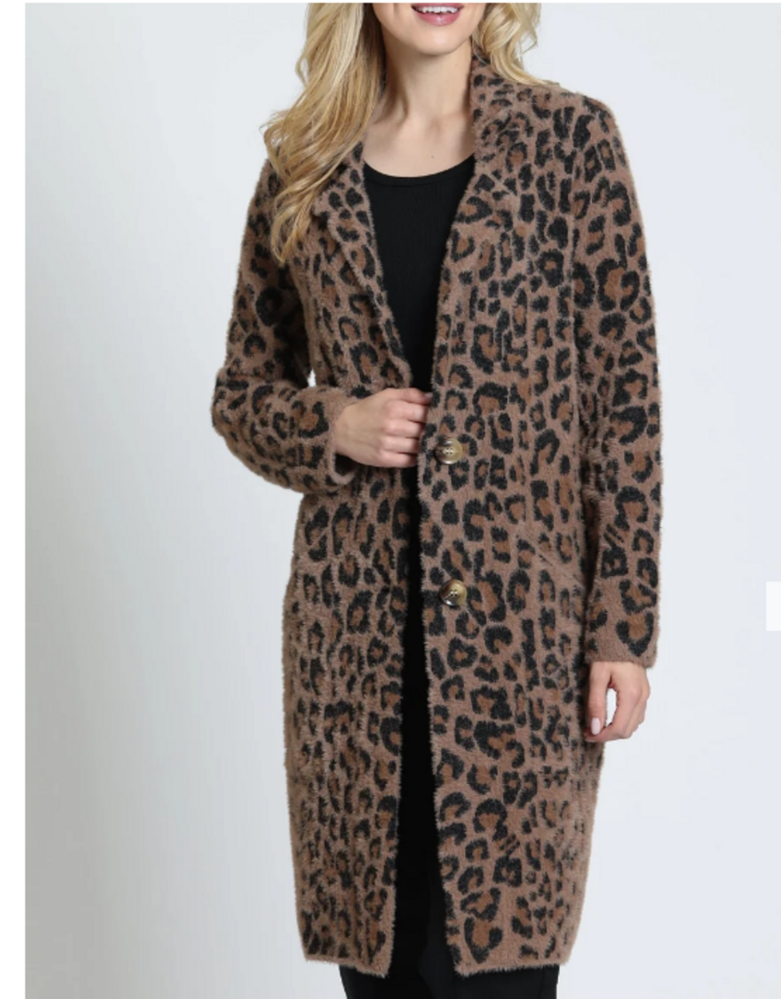 APNY APNYMocha Leopard Patch Pocket Long Line Cardi Coat