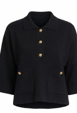 APNY APNY SW207 Black Pocket Polo 3/4 Sleeve Top