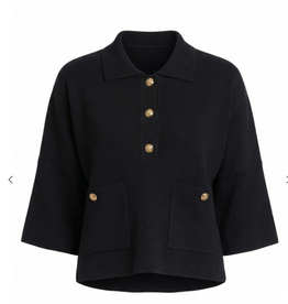 APNY APNY Black Pocket Polo 3/4 Sleeve Top