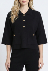 APNY APNY SW207 Black Pocket Polo 3/4 Sleeve Top