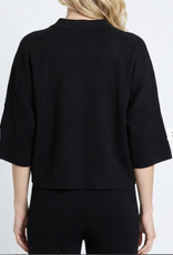APNY APNY SW207 Black Pocket Polo 3/4 Sleeve Top