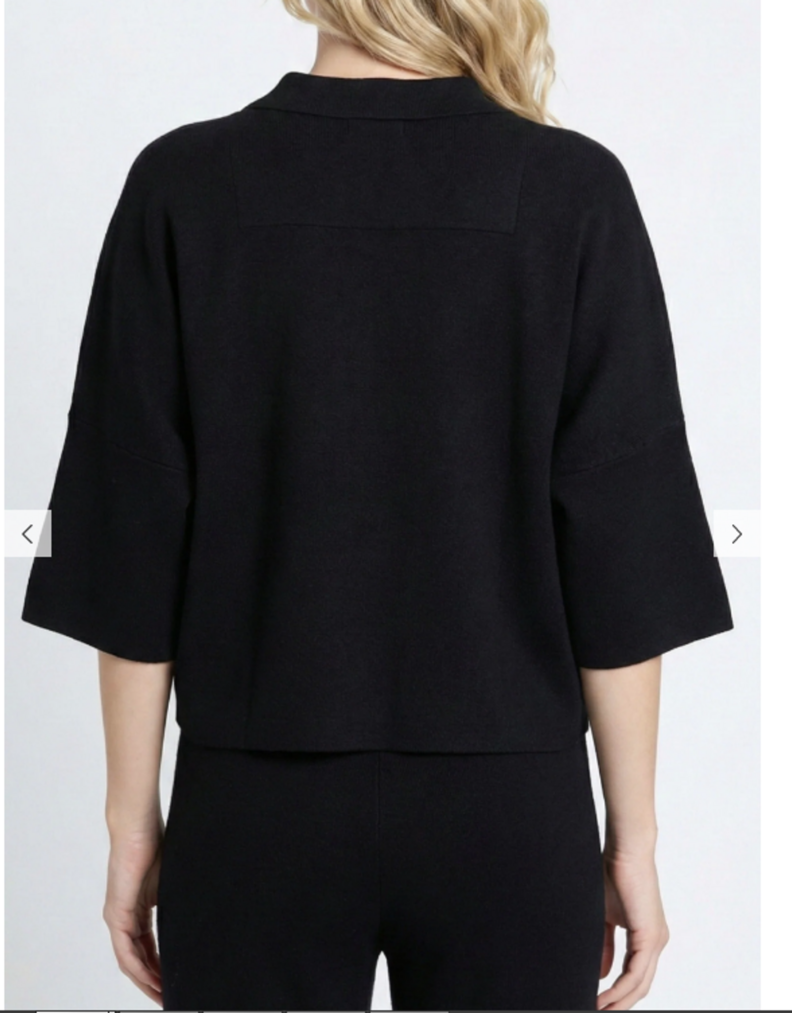 APNY APNY SW207 Black Pocket Polo 3/4 Sleeve Top