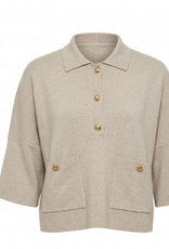 APNY APNY Heather Sand Pocket Polo 3/4 Sleeve Top