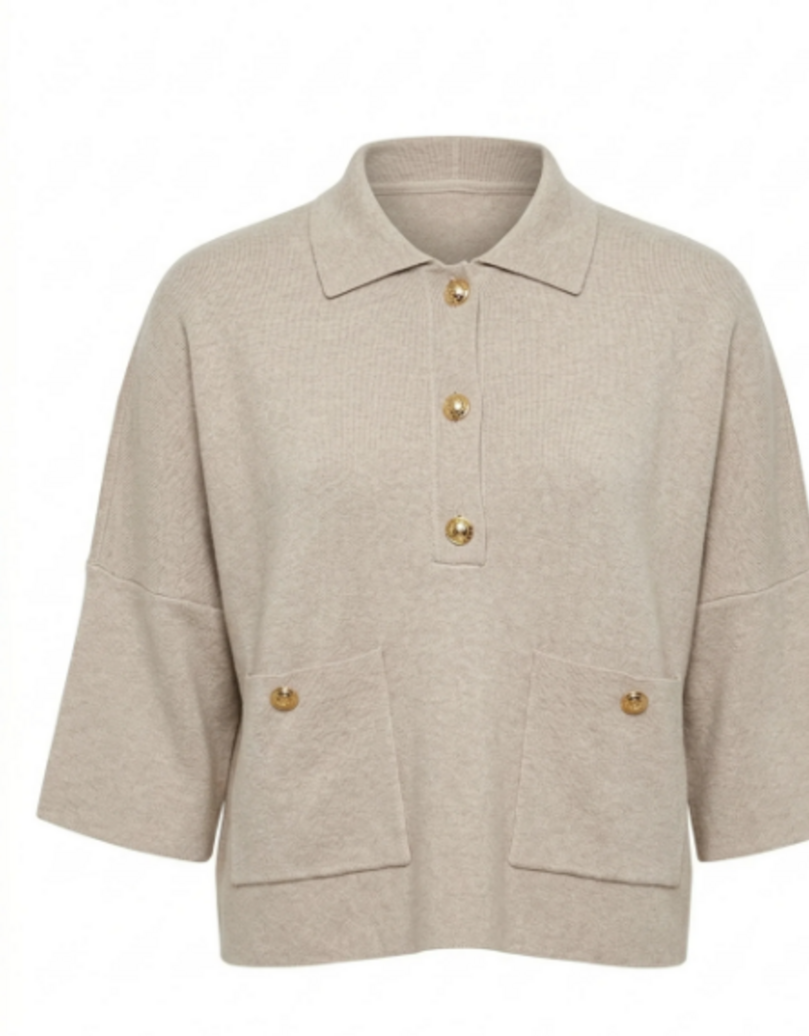 APNY APNY Heather Sand Pocket Polo 3/4 Sleeve Top