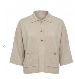 APNY APNY Heather Sand Pocket Polo 3/4 Sleeve Top