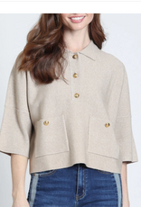 APNY APNY Heather Sand Pocket Polo 3/4 Sleeve Top