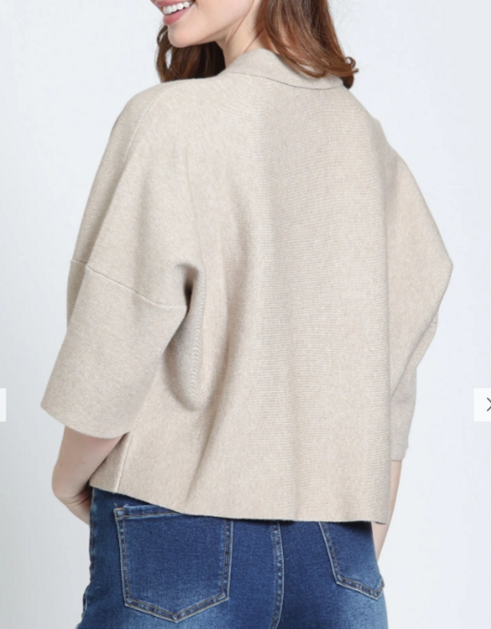 APNY APNY Heather Sand Pocket Polo 3/4 Sleeve Top