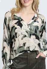 APNY APNY Moss & Parchment Half-Placket Pullover Blouse