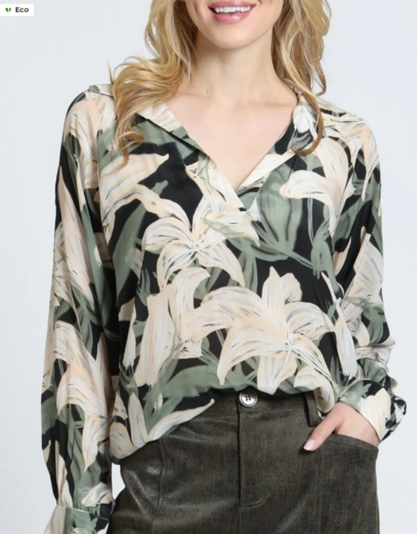 APNY APNY Moss & Parchment Half-Placket Pullover Blouse
