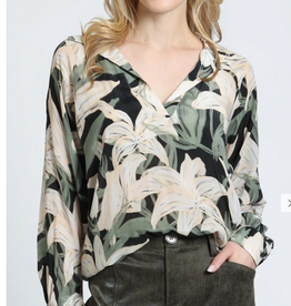 APNY APNY Moss & Parchment Half-Placket Pullover Blouse