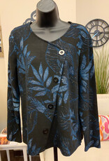 Picadilly Picadilly  Vintage Teal/Black Print Round Neck Long Sleeve Top