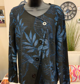 Picadilly Picadilly Vintage Teal/Black Print Round Neck Long Sleeve Top