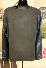 Picadilly Picadilly  Vintage Teal/Black Print Round Neck Long Sleeve Top