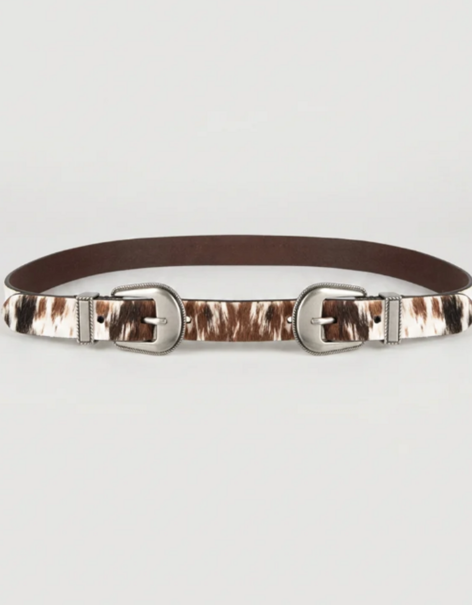 Tribal Tribal Billy Cow Print Haircalf Double Buckle  BELT