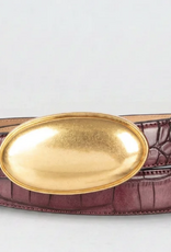 Tribal Tribal Maria Burgundy Double Croc Embossed Leather Belt With Oval Plaque