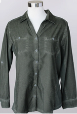 Keren Hart Keren Hart YY73021Olive Corduroy Button Up Roll Tab Sleeve  Top