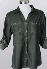 Keren Hart Keren Hart YY73021Olive Corduroy Button Up Roll Tab Sleeve  Top