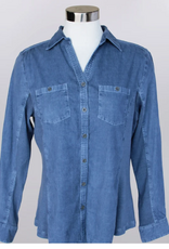 Keren Hart Keren Hart YY73021 Indigo Corduroy Button Up Roll Tab Sleeve  Top