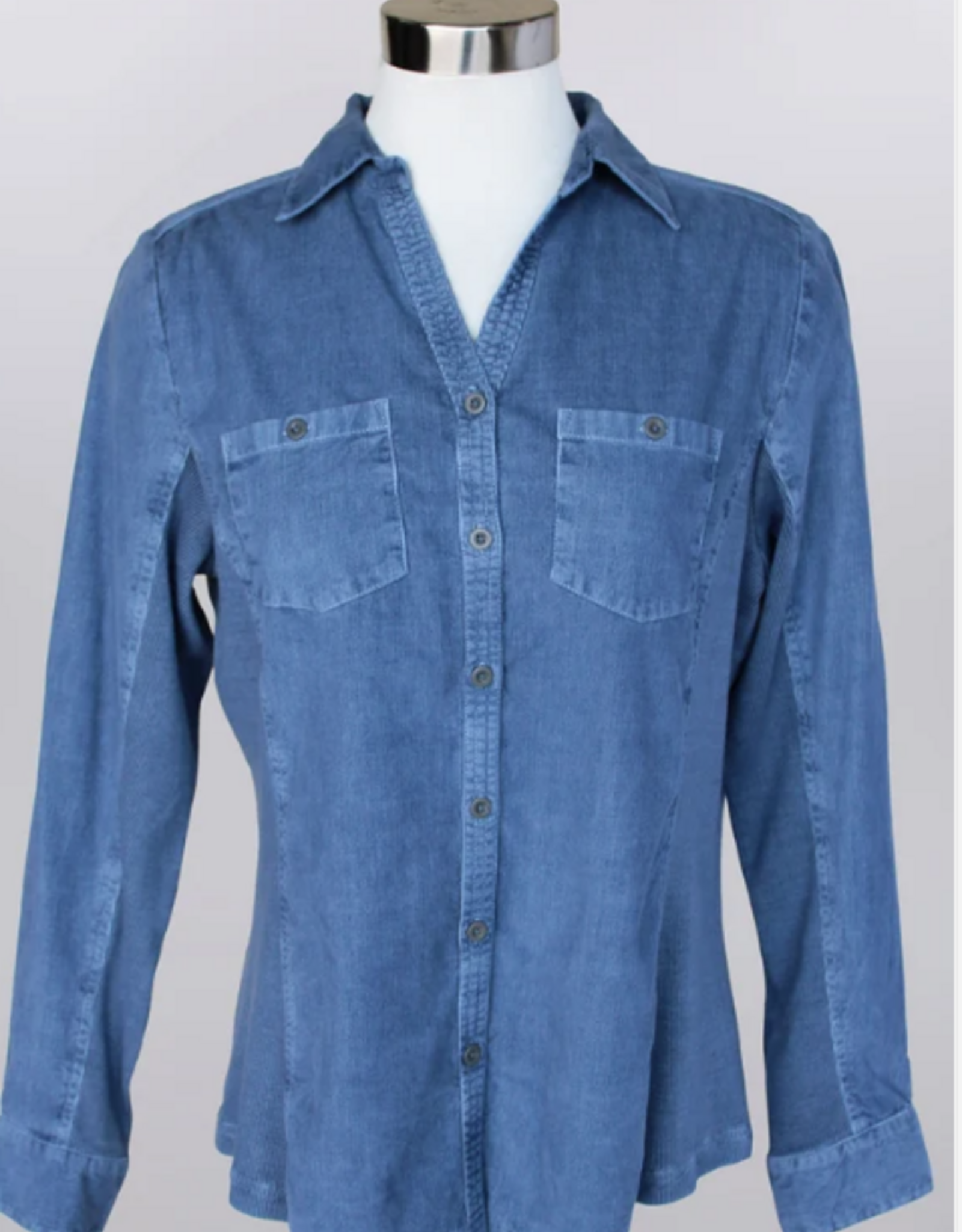 Keren Hart Keren Hart YY73021 Indigo Corduroy Button Up Roll Tab Sleeve  Top